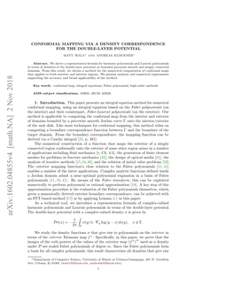 Arxiv:1602.04855V4 [Math.NA] 2 Nov 2018 1 Z Dσ(X) = − Σ(Y)N ˆ · ∇Y Log |Y − X| Ds(Y), X∈ / Γ