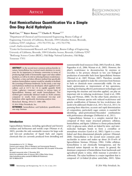 Fast Hemicellulose Quantification Via a Simple Onestep Acid Hydrolysis