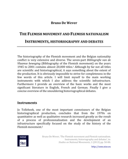 Bruno De Wever the FLEMISH MOVEMENT and FLEMISH NATIONALISM INSTRUMENTS, HISTORIOGRAPH