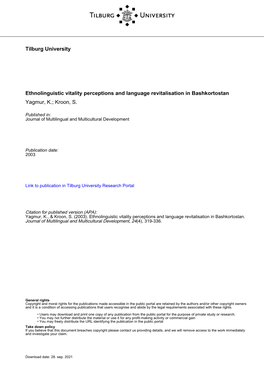 Tilburg University Ethnolinguistic Vitality Perceptions and Language