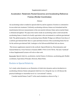 Relativistic Rocket Dynamics and Accelerating Reference Frames (Rindler Coordinates)