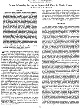 Factors Influencing Freezing of Supercooled Water in Tender Plants' J