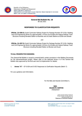 General Bid Bulletin No. 18 RESPONSES to CLARIFICATION REQUESTS Chairperson