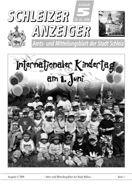 Ausgabe 5/2008 – Amts- Und Mitteilungsblatt Der Stadt Schleiz – Seite 1 Nichtamtl