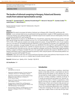 The Burden of Informal Caregiving in Hungary, Poland and Slovenia: Results from National Representative Surveys