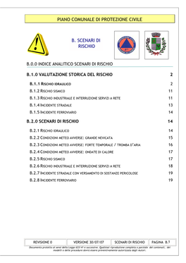 Piano Comunale Di Protezione Civile B. Scenari Di Rischio