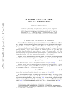 On Riemann Surfaces of Genus $ G $ with $4 G-4$ Automorphisms