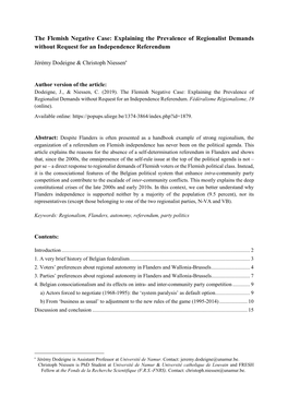 The Flemish Negative Case: Explaining the Prevalence of Regionalist Demands Without Request for an Independence Referendum