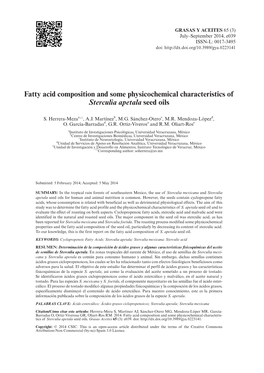 Fatty Acid Composition and Some Physicochemical Characteristics of Sterculia Apetala Seed Oils