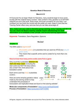 Genetics Week 8 Resource March 8-12 Hi Everyone! As We Begin Week 8 of Genetics, Many Students Begin to Have Some Trouble with T