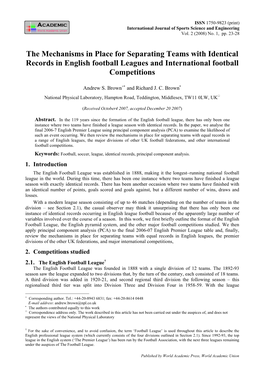 The Mechanisms in Place for Separating Teams with Identical Records in English Football Leagues and International Football Competitions