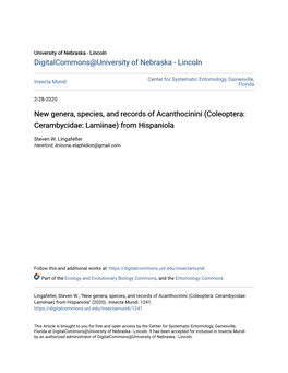 New Genera, Species, and Records of Acanthocinini (Coleoptera: Cerambycidae: Lamiinae) from Hispaniola
