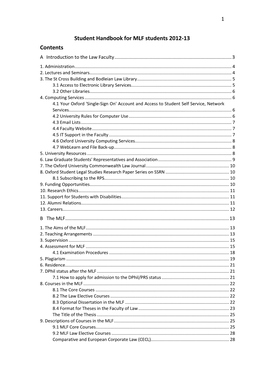 MLF Students 2012-13 Contents a Introduction to the Law Faculty