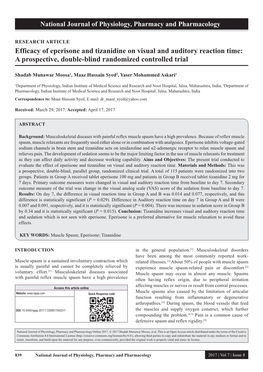 Efficacy of Eperisone and Tizanidine on Visual and Auditory Reaction Time: a Prospective, Double-Blind Randomized Controlled Trial