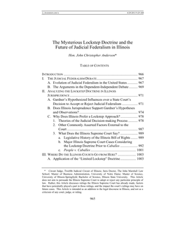 The Mysterious Lockstep Doctrine and the Future of Judicial Federalism in Illinois