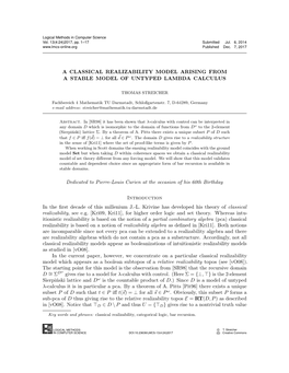 A CLASSICAL REALIZABILITY MODEL ARISING from a STABLE MODEL of UNTYPED LAMBDA CALCULUS Dedicated to Pierre-Louis Curien at the O