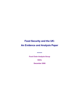 Food Security and the UK: an Evidence and Analysis Paper