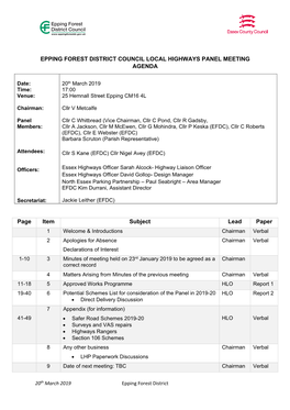 Epping Forest District Council Local Highways Panel Meeting Agenda