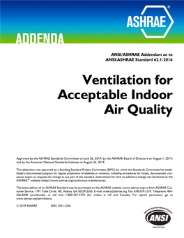 ANSI/ASHRAE Addendum Ae to ANSI/ASHRAE Standard 62.1-2016 Ventilation for Acceptable Indoor Air Quality