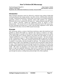 How to Perform DIC Microscopy Introduction Principle