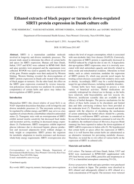 Ethanol Extracts of Black Pepper Or Turmeric Down-Regulated SIRT1 Protein Expression in Daudi Culture Cells