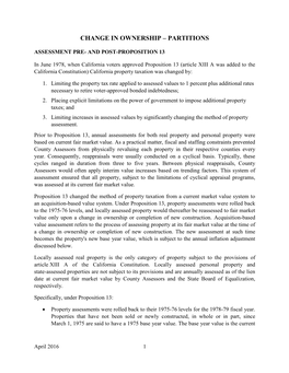 Change in Ownership- Partitions