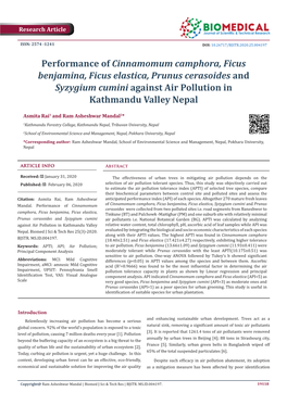 Performance of Cinnamomum Camphora, Ficus Benjamina, Ficus Elastica, Prunus Cerasoides and Syzygium Cumini Against Air Pollution in Kathmandu Valley Nepal