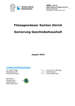 Fliessgewässer Kanton Zürich Sanierung Geschiebehaushalt