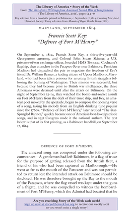 Francis Scott Key: “Defence of Fort M'henry”