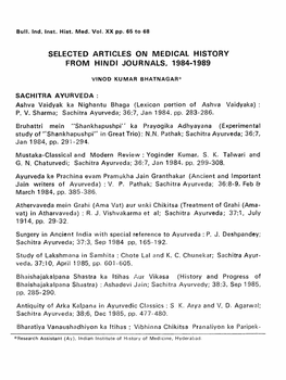 Selected Articles on Medical History from Hindi Journals, 1984-1989