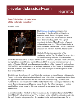 Brett Mitchell to Take the Helm of the Colorado Symphony by Mike Telin