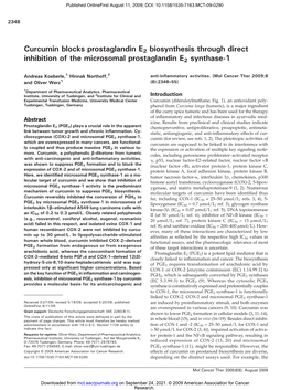 Curcumin Blocks Prostaglandin E2 Biosynthesis Through Direct Inhibition of the Microsomal Prostaglandin E2 Synthase-1