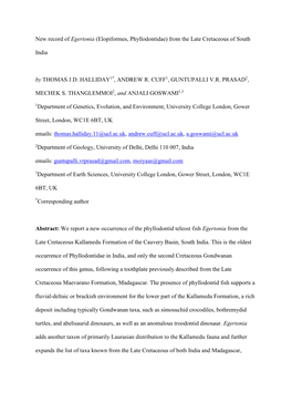 New Record of Egertonia (Elopiformes, Phyllodontidae) from the Late Cretaceous of South