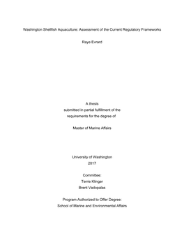 Washington Shellfish Aquaculture: Assessment of the Current Regulatory Frameworks