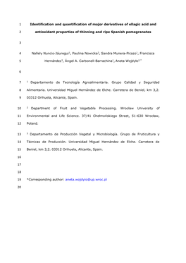 Identification and Quantification of Major Derivatives of Ellagic Acid and Antioxidant Properties of Thinning and Ripe Spanish P