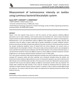 Measurement of Luminescence Intensity on Textiles Using Luminous Bacterial Biocatalytic System