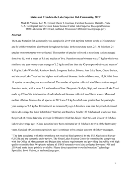 Status and Trends in the Lake Superior Fish Community, 20191