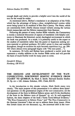 The Origins and Development of the Waw- Consecutive