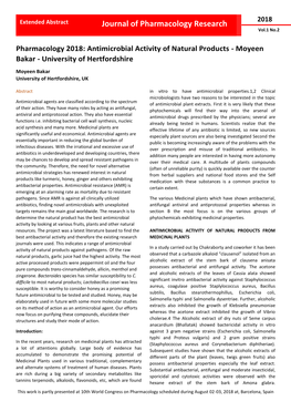 Pharmacology 2018: Antimicrobial Activity of Natural Products - Moyeen Bakar - University of Hertfordshire