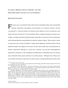 Classical Models, Sonata Theory, and the First Movement of Lisztâ•Žs