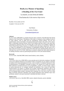 Death, in a Manner of Speaking: a Reading of Six Feet Under La Muerte, En Una Forma De Hablar: Una Lectura De a Dos Metros Bajo Tierra