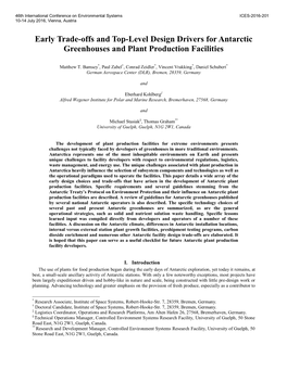 Early Trade-Offs and Top-Level Design Drivers for Antarctic Greenhouses and Plant Production Facilities