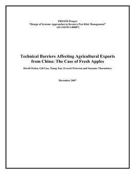 Technical Barriers Affecting Agricultural Exports from China: the Case of Fresh Apples