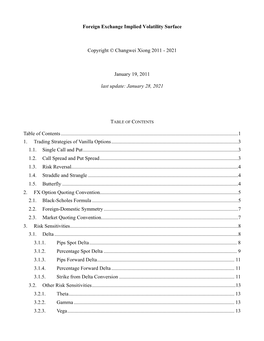 Foreign Exchange Implied Volatility Surface Copyright © Changwei