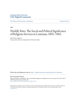 The Social and Political Significance of Religious Services in Louisiana, 1803-1865