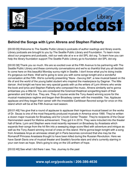 Behind the Songs with Lynn Ahrens and Stephen Flaherty