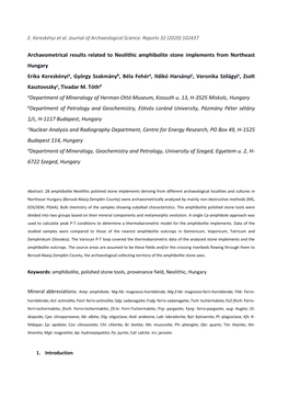 Archaeometrical Results Related to Neolithic Amphibolite Stone