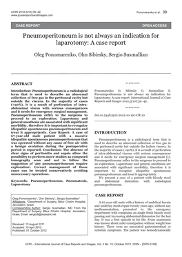 Pneumoperitoneum Is Not Always an Indication for Laparotomy: a Case Report