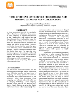 Time Efficient Distributed File Storage and Sharing Using P2p Network in Cloud