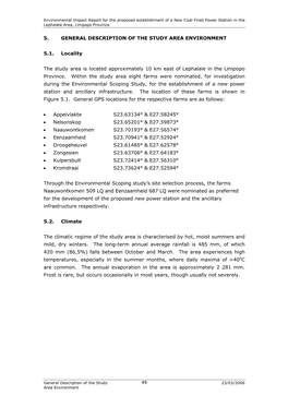 5. General Description of the Study Area Environment 5.1